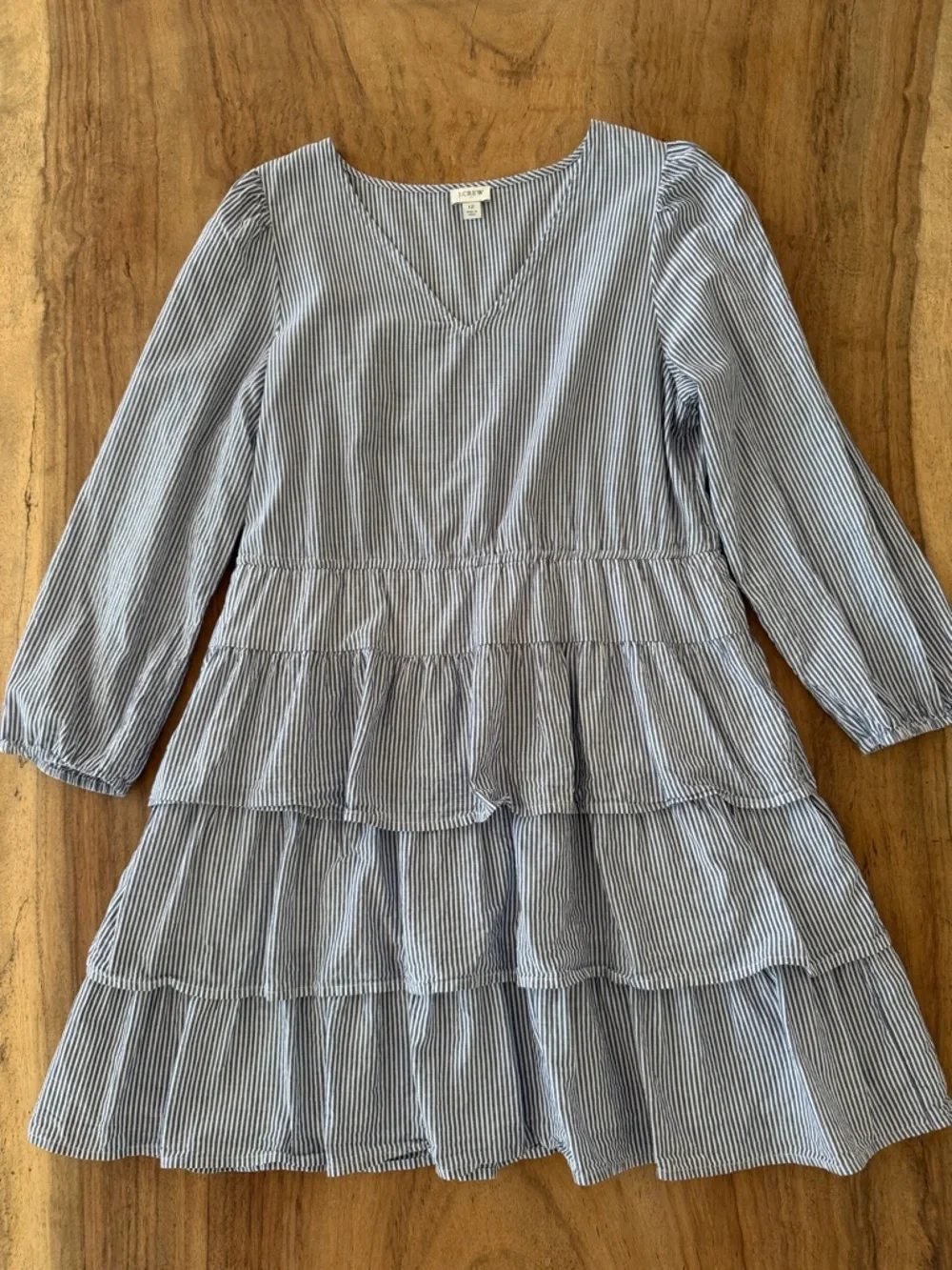 J. Crew Striped Long-Sleeve Tiered Mini Dress Size 12